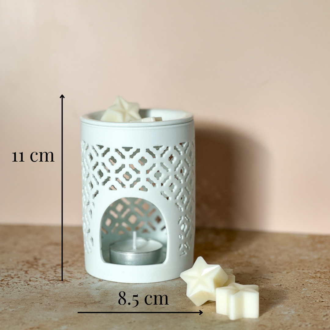 White Matte Lattice Cut wax Burner – Elegant Design for Any Home Decor