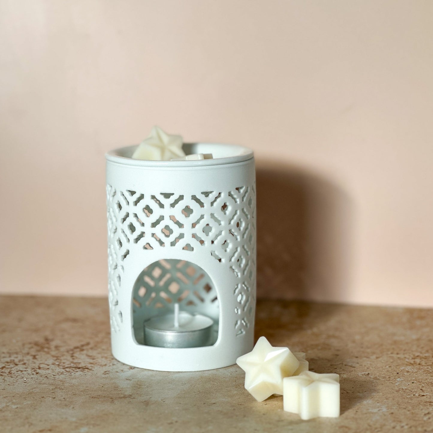 White Matte Lattice Cut wax Burner – Elegant Design for Any Home Decor